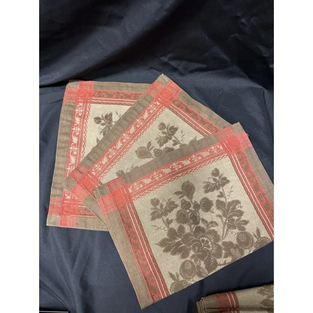 Set Of 3 Williams Sonoma Nappenons Jacquard Antique Floral Placemats & Napkin